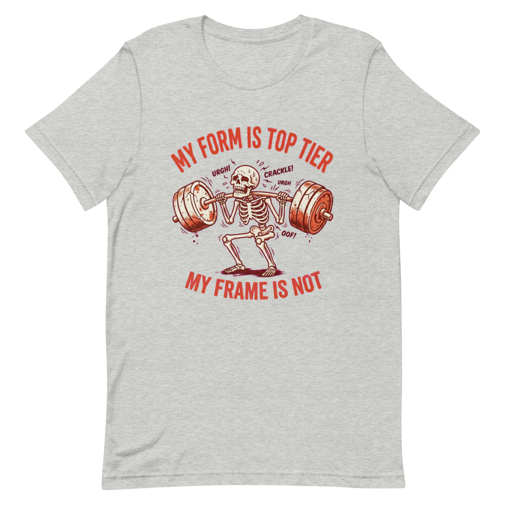 Struggling Skeleton — Funny Gym Shirt for Lifters