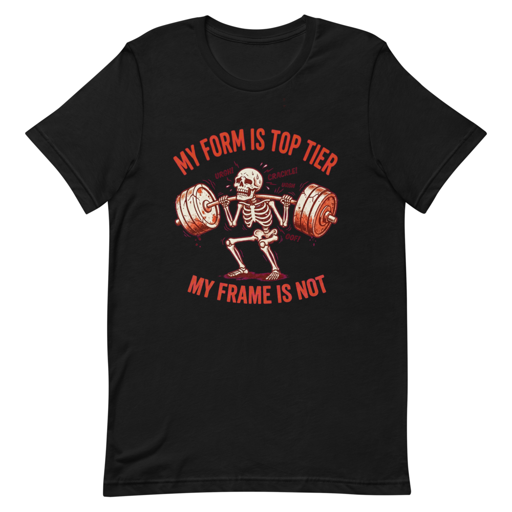 Struggling Skeleton — Funny Gym Shirt for Lifters