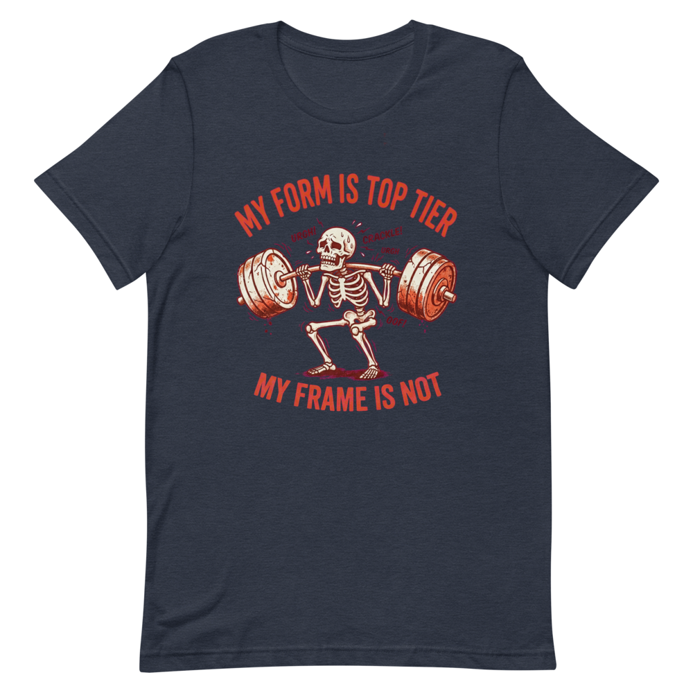 Struggling Skeleton — Funny Gym Shirt for Lifters