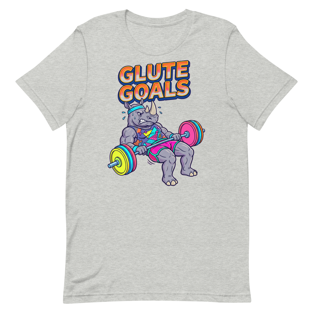GLUTE GOALS — Retro Rhino Gym Shirt for Fitness Fanatics