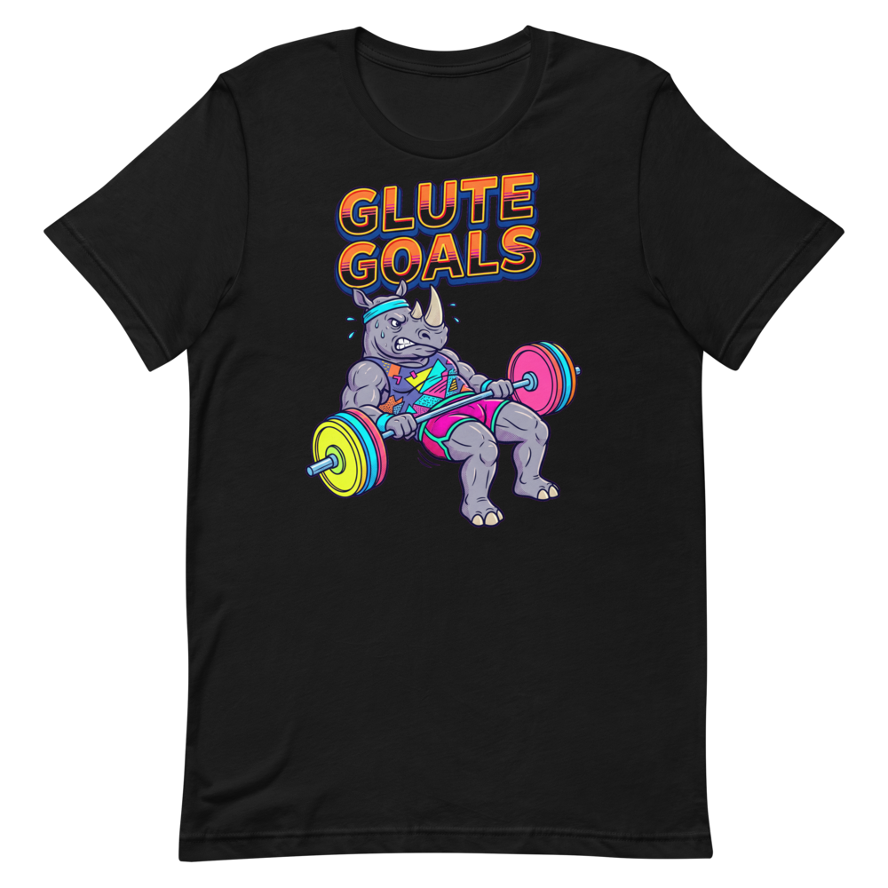 GLUTE GOALS — Retro Rhino Gym Shirt for Fitness Fanatics