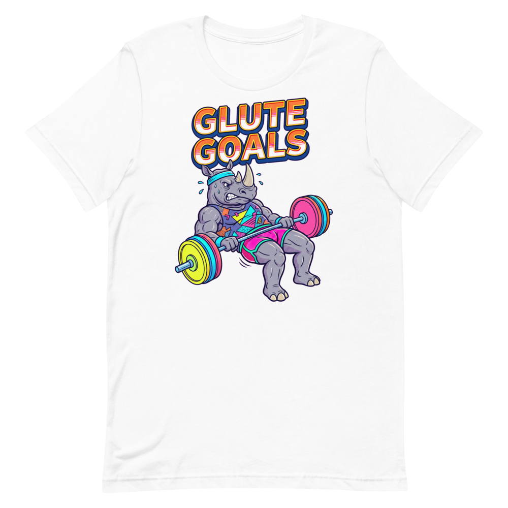 GLUTE GOALS — Retro Rhino Gym Shirt for Fitness Fanatics