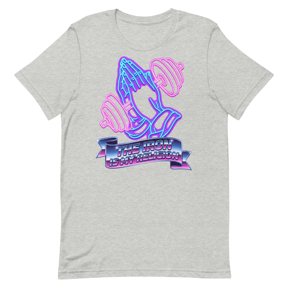 Iron Faith — Retro Gym Shirt for Synthwave Lovers