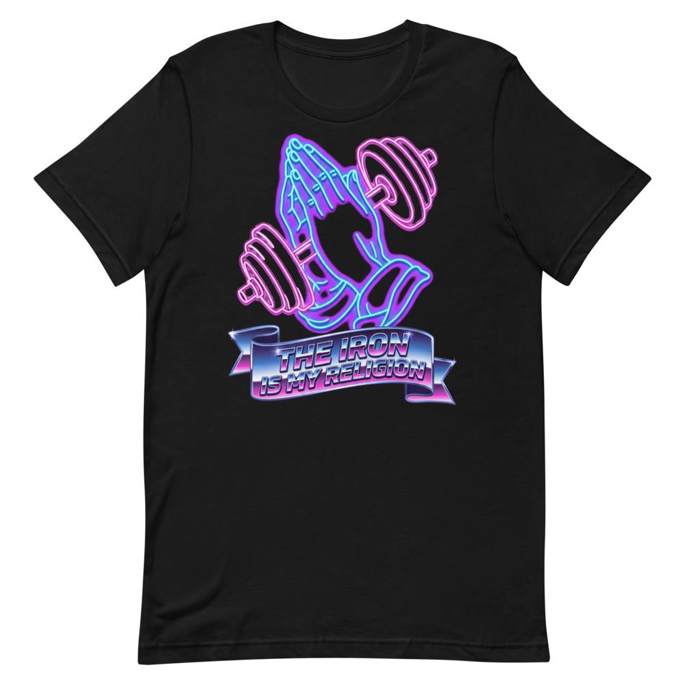 Iron Faith — Retro Gym Shirt for Synthwave Lovers