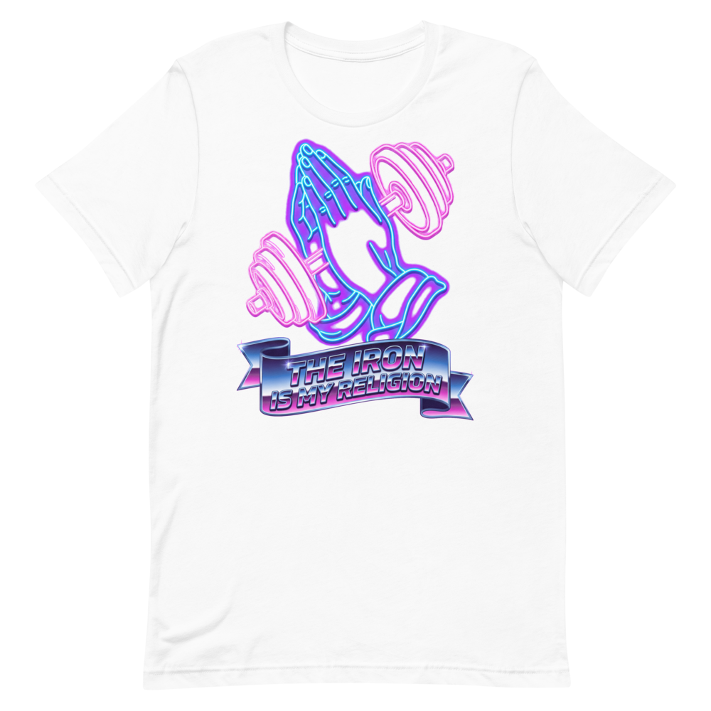 Iron Faith — Retro Gym Shirt for Synthwave Lovers