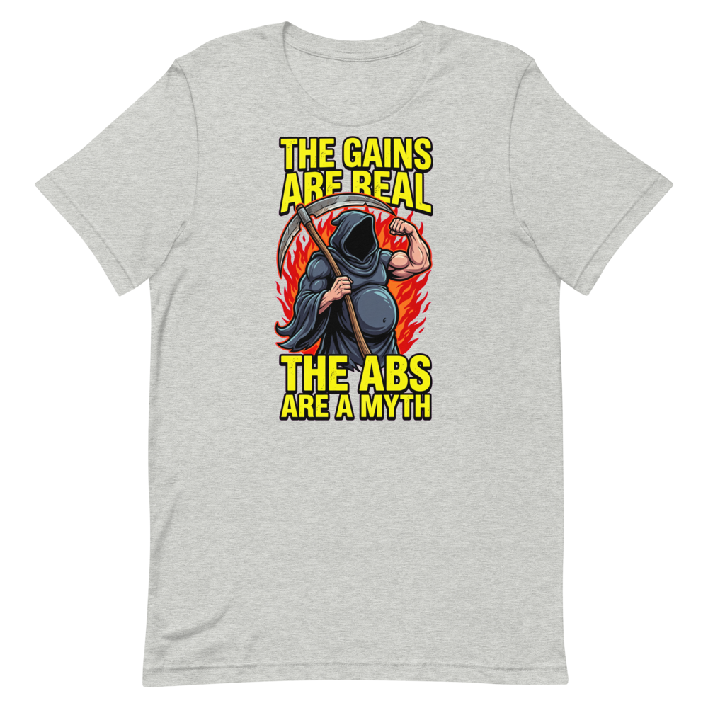 Gains & Guts — Funny Grim Reaper Shirt for Gym Lovers