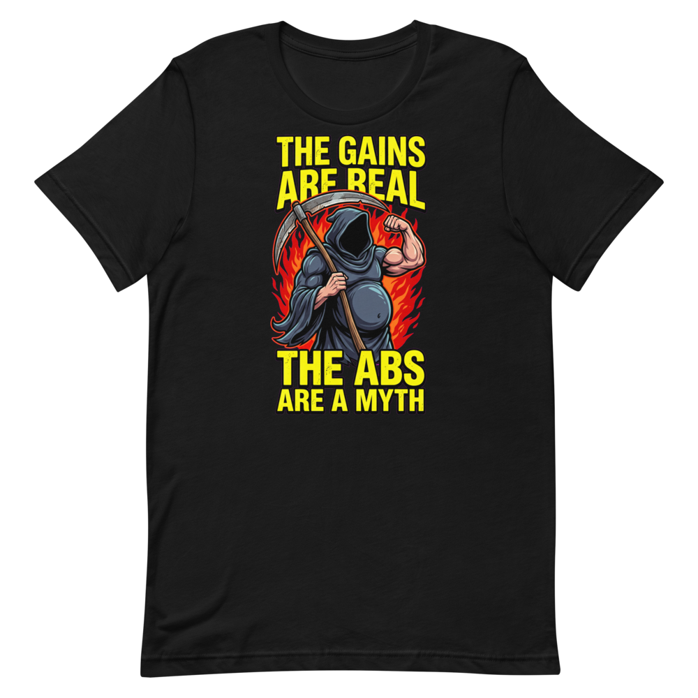 Gains & Guts — Funny Grim Reaper Shirt for Gym Lovers